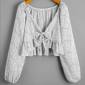 Polka Dot Tie Front Crop Top